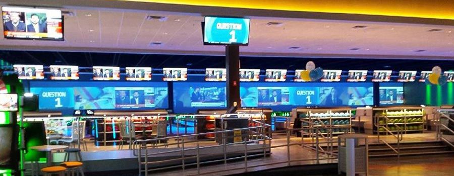 audio video wall example at bowling alley